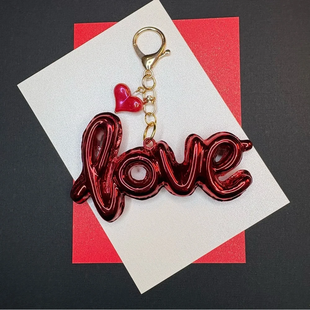 Red “Love” Purse Charm Keychain | Heart Bag Charm | Valentine Accessory Coquette